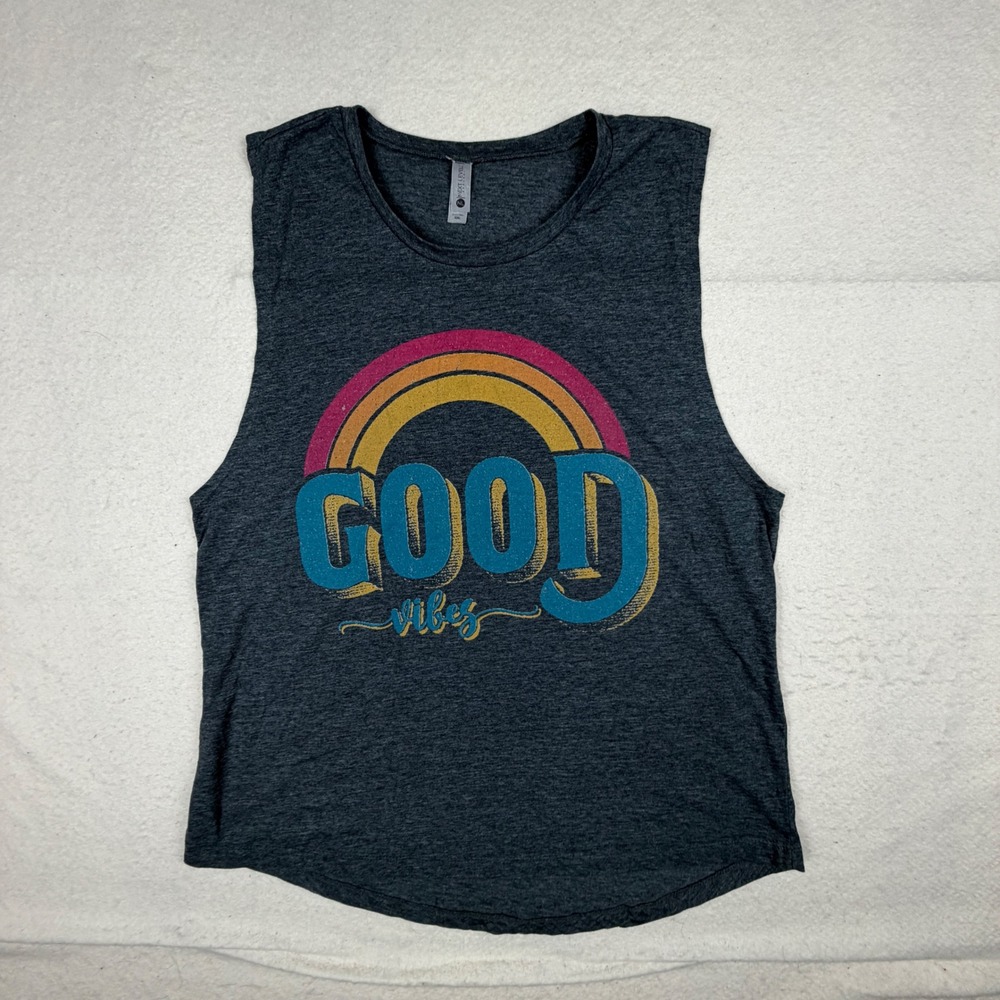 Next Level Apparel Good Vibes Rainbow Muscle Tank Top Charcoal Gray XXL